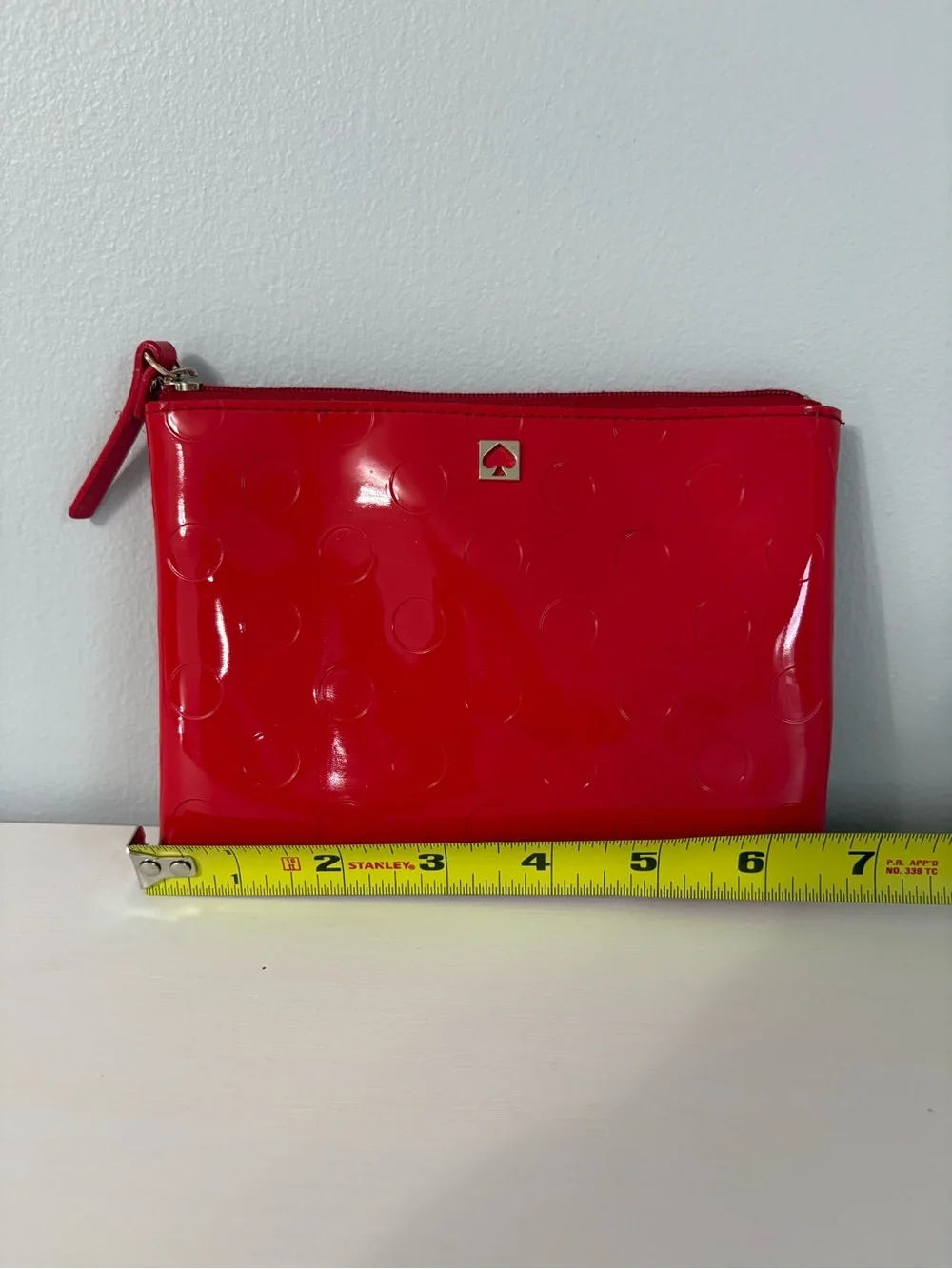 Kate Spade Camellia Street Mini Pouch Chili Red Polka Dot Patent Cosmetic Bag